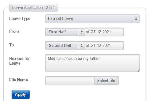 Apply for Earned Leave (EL) in HRMS